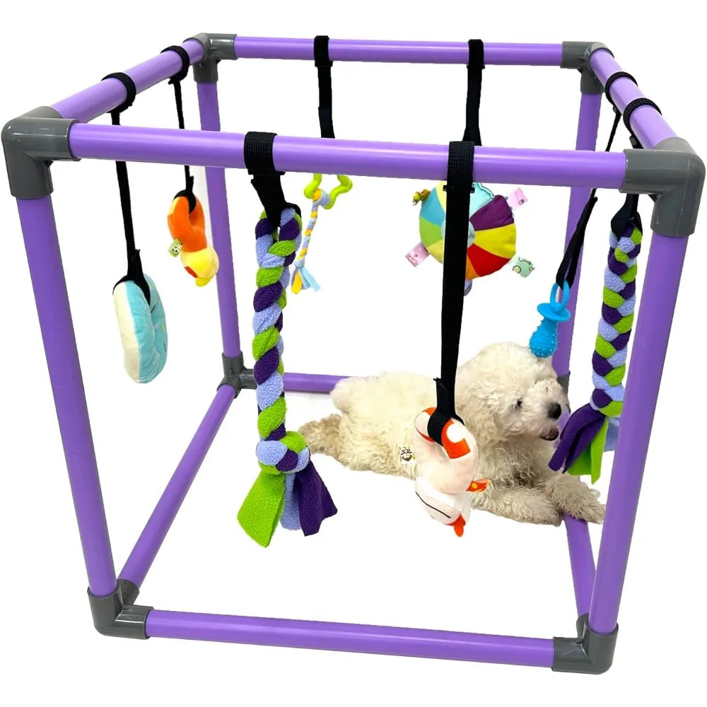 Puppy Play Gym for Small Dogs with 8 Hanging Toys, Jungle Playground with Interactive Funny Enrichment Toys to Keep Them Busy