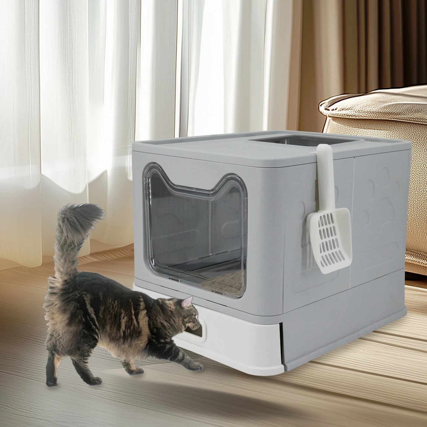 Stainless Steel Cat Litter Box with Lid Front Entry and Top Exit Toilet Box with Litter Scoop for Kittens,Easy Cleaning