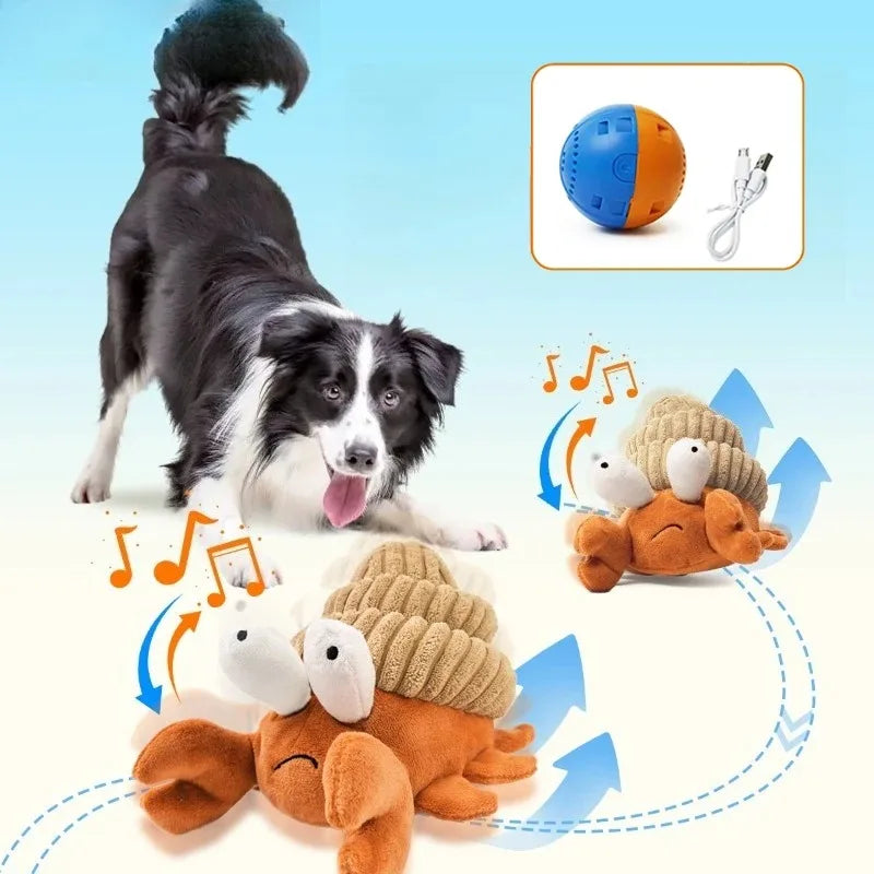 Interactive Vibrating Crab Dog Toy, Automatic Plush Ball with Squeaky Sound for All Dogs and Cats