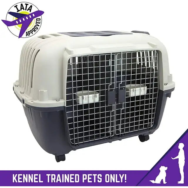 Durable Plastic Airline Approved Pet Kennel, Double Wire Door