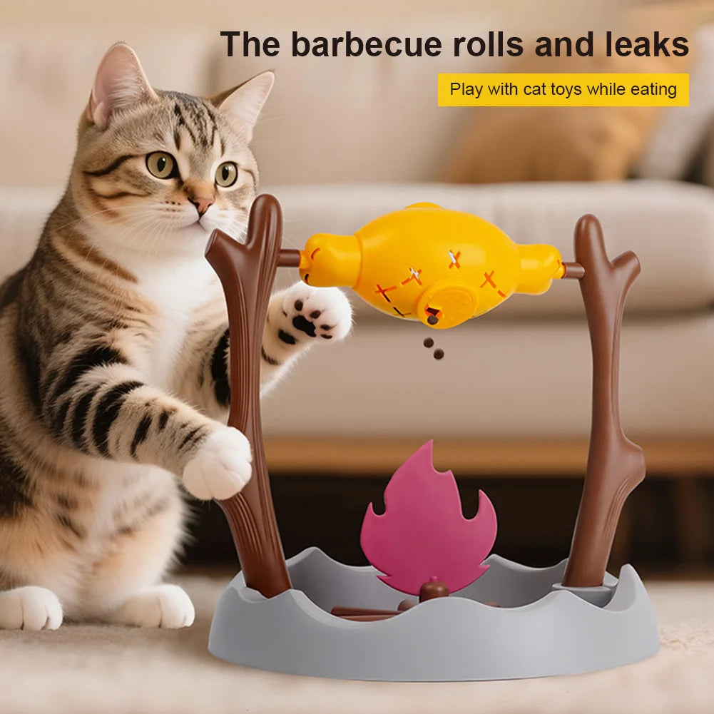 Cats Slow Feeding Snack Bowl 360° Rotating Grilled Fish Spinning Toy Roasted Chicken Leg Pet Toy for Cat Dog Pet