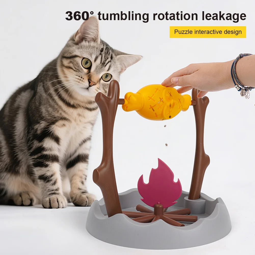 Cats Slow Feeding Snack Bowl 360° Rotating Grilled Fish Spinning Toy Roasted Chicken Leg Pet Toy for Cat Dog Pet