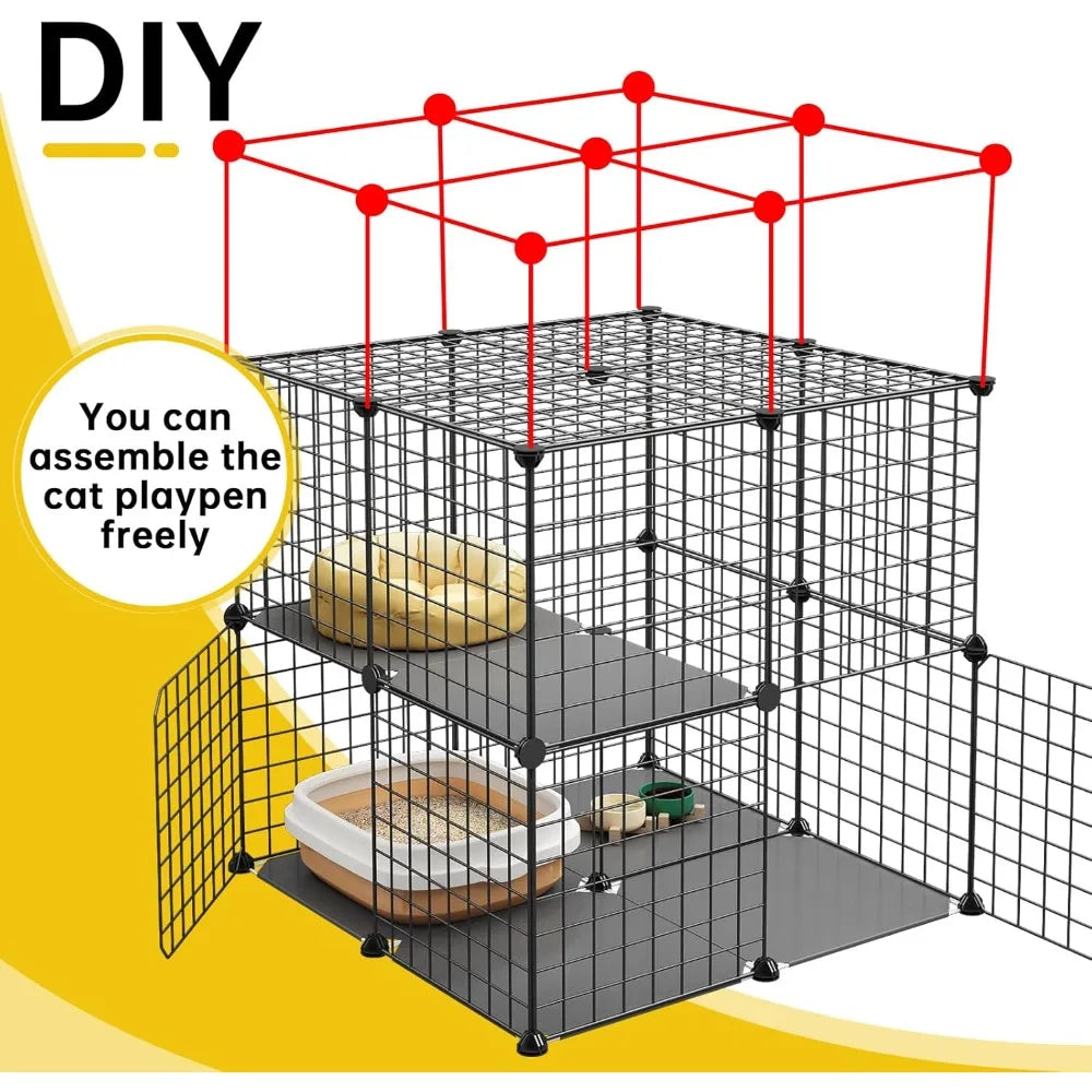 3-Tier Cat Cage Indoor Enclosure DIY Cat Playpen Catio Detachable Metal Wire Kennels 2Lx2Wx3H Crate Large Exercise Place Ideal f