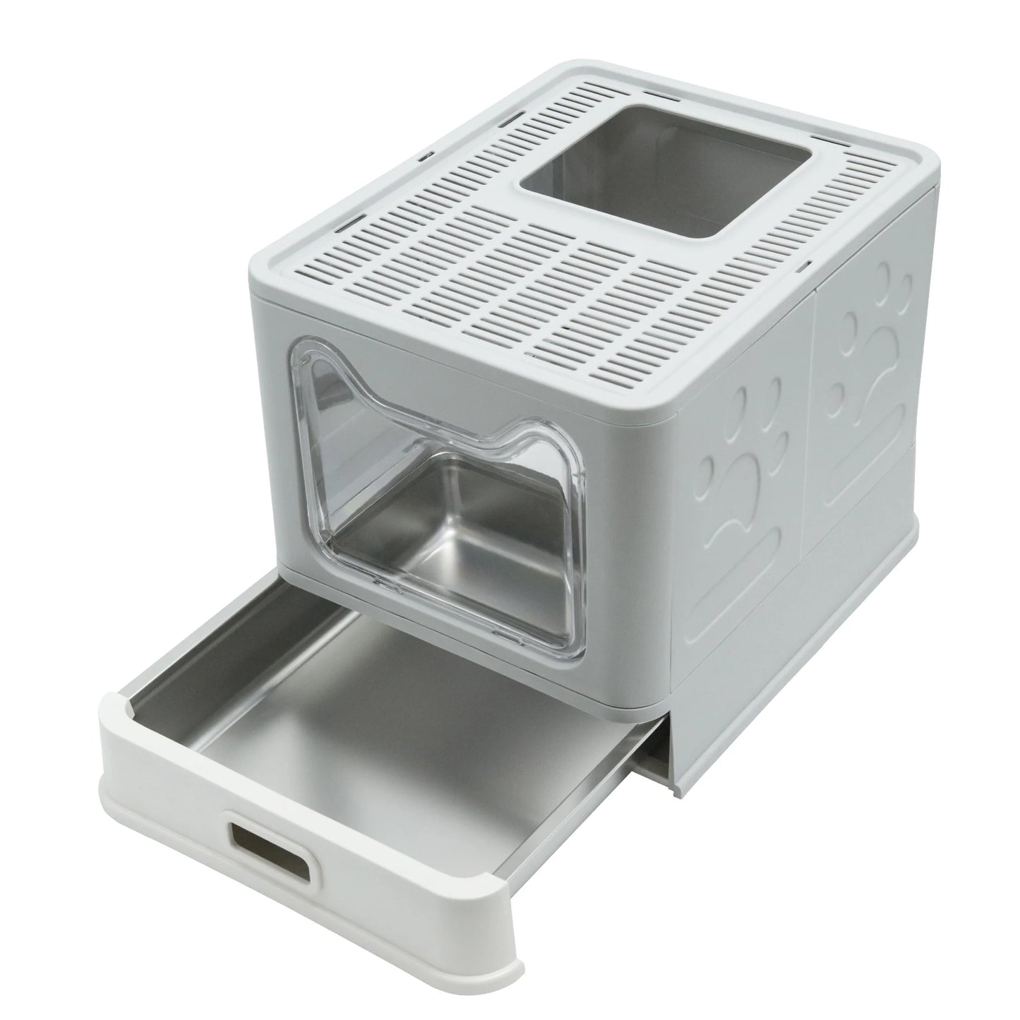 Stainless Steel Cat Litter Box with Lid Front Entry and Top Exit Toilet Box with Litter Scoop for Kittens,Easy Cleaning