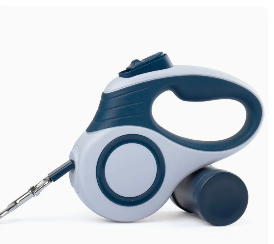 16ft Auto Retractable Dog Leash, Heavy Duty Nylon Extendable Lead for All Sizes, Blue & White Geometric Pattern, Durable & Safe