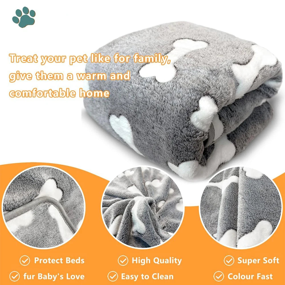 Soft Fluffy High Quality Print Pet Blanket T Cute Bone Model Print Blanket Pet Mat Warm and Comfortable Blanket for Cat Dogs