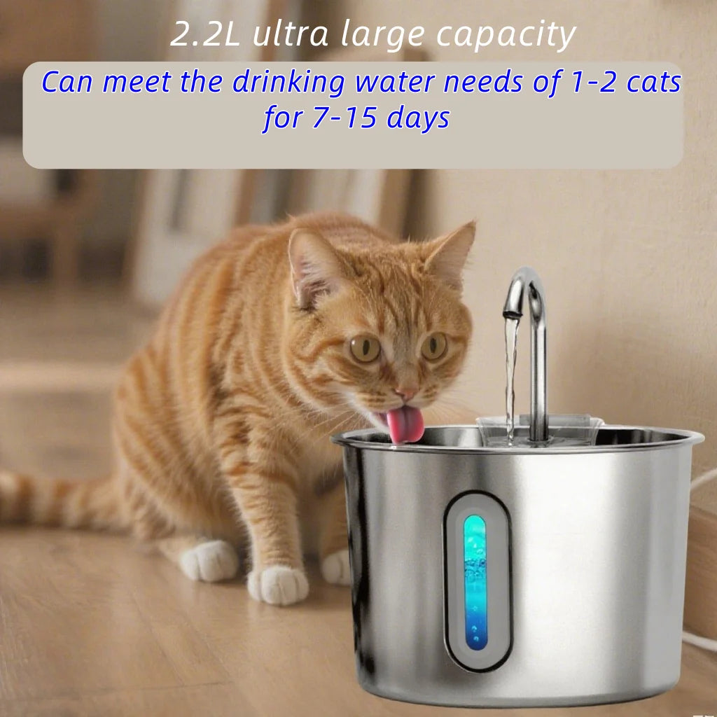 Cat Water Fountain, 75oz Stainless Steel Automatic Water Fountain with Filters Silent Pump for Cat Drinking, Pet Water Supplies