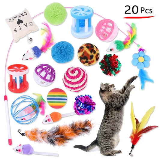 DualPet Kitten Toys Variety Cat Toy Combination Set Cat Toy Funny Cat Stick Sisal Mouse Bell Ball Cat Supplies 20 Piece Set Bugs