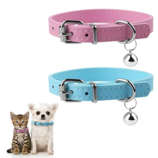2Pack XXS Teacup Dog Cat Collars Soft Faux Leather Adjustable Puppy Collars with Be 1 2 Width Sky Blue Pink for XS Small Dogs K