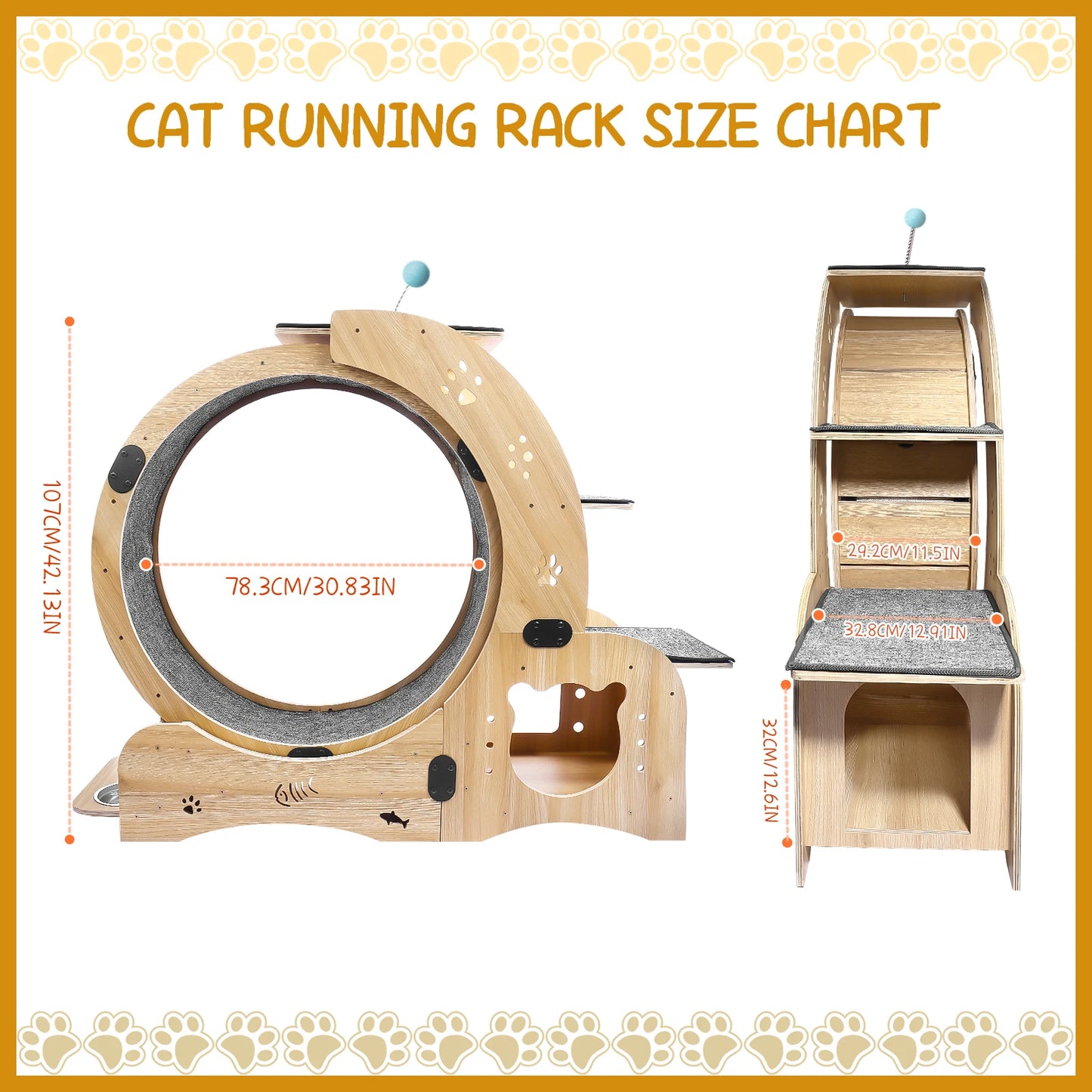 Cat Exercise Wheel, 4 In 1 Cat Treadmill With Climbing Ladders Shelf, House, Cat Bowls, Ultra Quiet Indoor Cats Daily Running