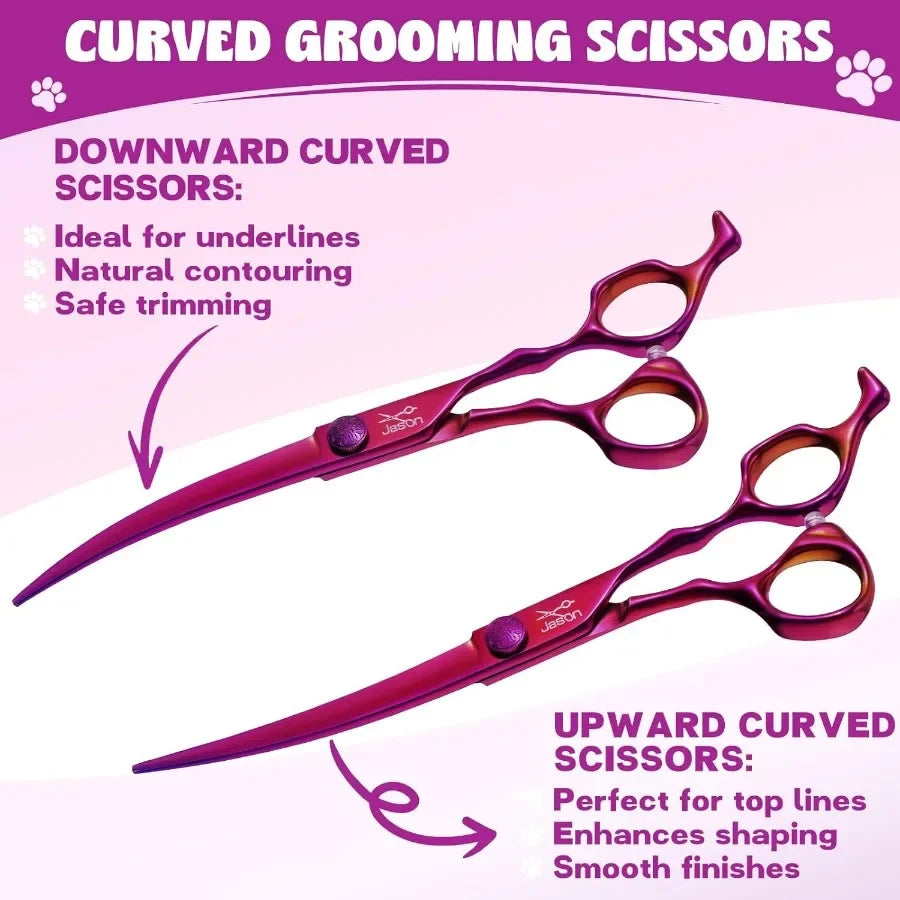 Dog Grooming Scissors Set Professional 6 in 1 Dog Shears Set 7 Curved Chunker 7 Straight 7 UpCurved 7 Downcurved Scissors and C