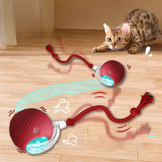 Cat Interactive Ball Toys Automatic Rolling Ball Faux Tail Rechargeable Smart Pet Electric Toy Dog Cat Training Imitate Mouse