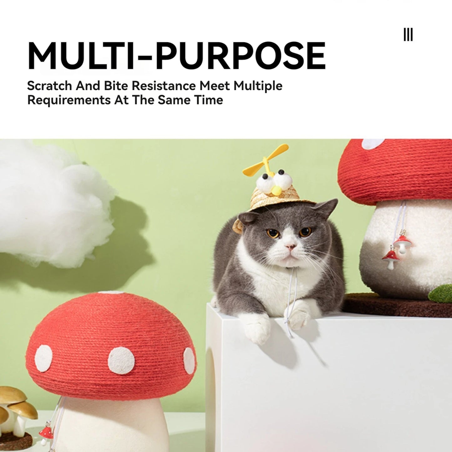 Red Cap Mushroom Kittens Scratching Post,Cute Mushroom Cat Tower Scratcher,Cat Scratching Post Cat Scratcher Rope for Indoor Cat
