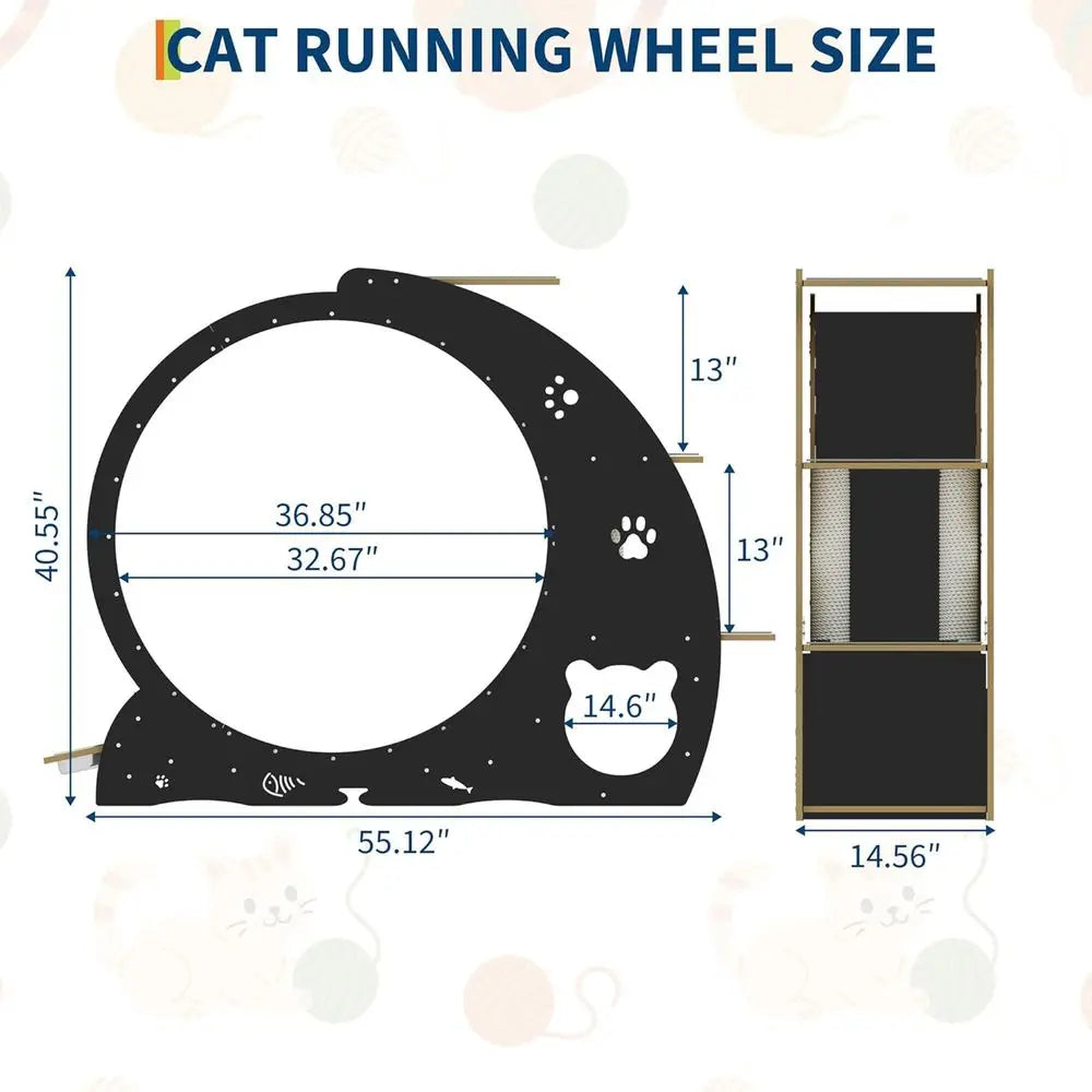 Large 48 Silent Cat Exercise Wheel, Stable Base, Removable Pad for Bengals & Maine Coons Up to 50Kg