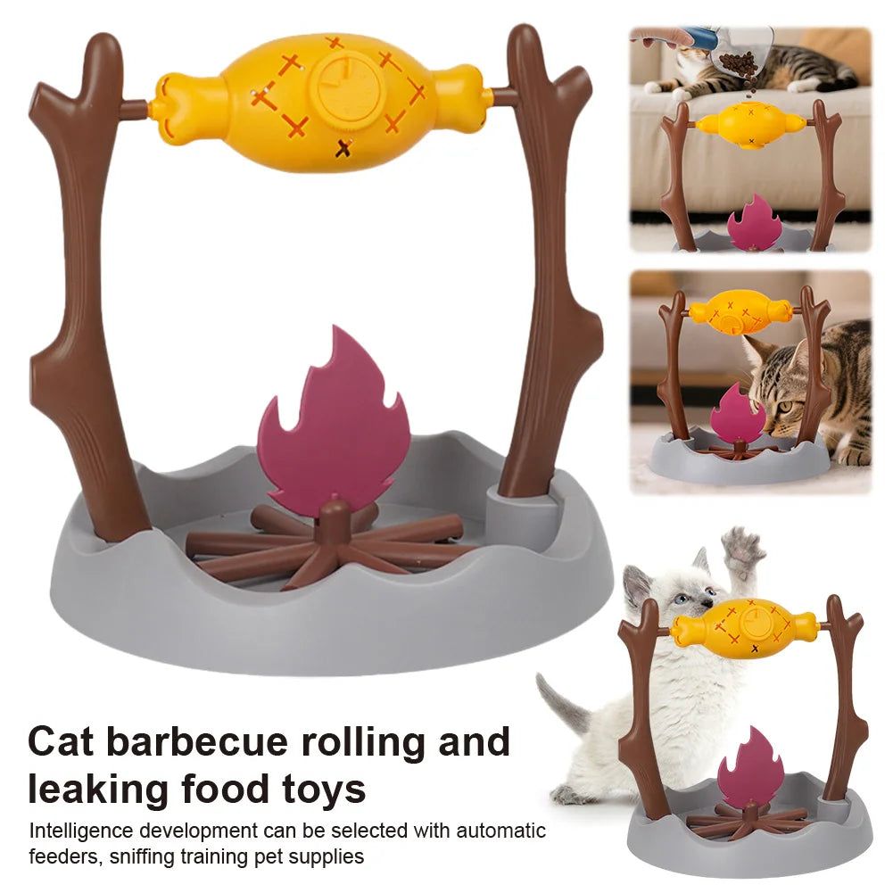 Cats Slow Feeding Snack Bowl 360° Rotating Grilled Fish Spinning Toy Roasted Chicken Leg Pet Toy for Cat Dog Pet