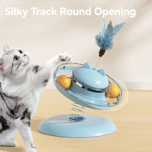 Indoor Cat Interactive Toy Feeder 360° Rotating Cat Teaser Stick Toy Weight Loss Kitten Fun Game Slow Food Dispenser