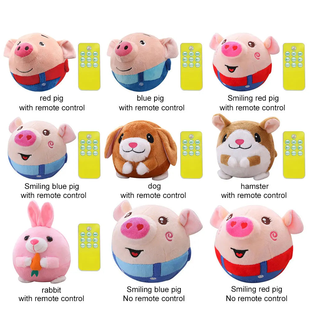 Cartoon Pig Active Moving Pet Plush Toy Washable Talking Moving Dog Ball Toy USB Rechargeable for Dogs Cats