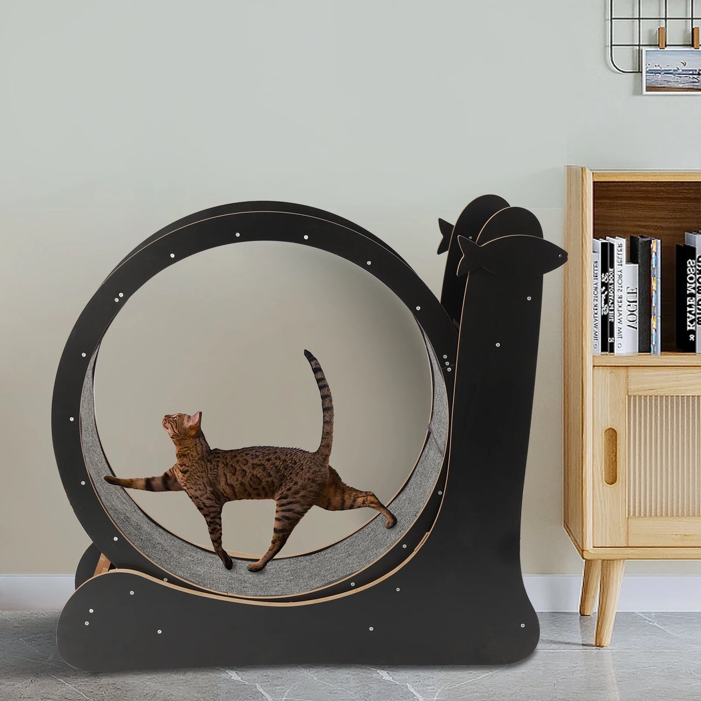 Cat Exercise Wheel, Large Cat Treadmill With Carpet Runway For Indoor Cats 43.3 * 13.4 * 40.1 Inches (Black)