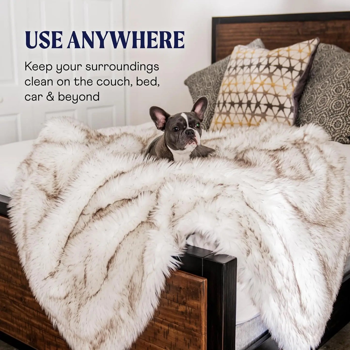 Waterproof Pet Blanket for Dogs & Cats, Soft Faux Fur Throw for Furniture Protection, 60x50 Inches