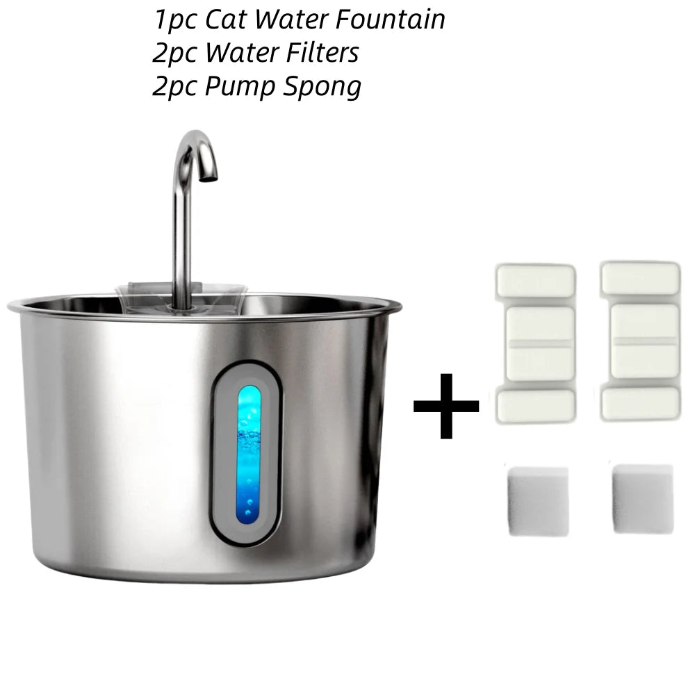 Cat Water Fountain, 75oz Stainless Steel Automatic Water Fountain with Filters Silent Pump for Cat Drinking, Pet Water Supplies